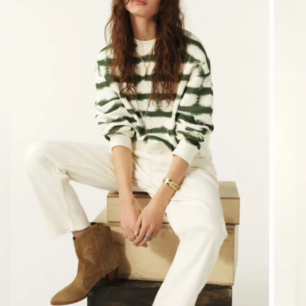 ba&sh Women's Sailor style sweatshirt sete green 100% organic cotton crop top S - Picture 2 of 11